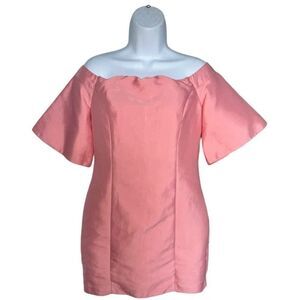 DO+BE Pink Off The Shoulder Mini Dress Short Sleeve Bell Style In Size Large